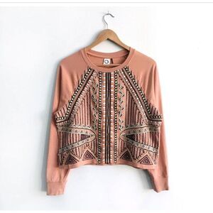 Anthro Akemi + Kin Pink Embroidered Pullover Sweatshirt size M